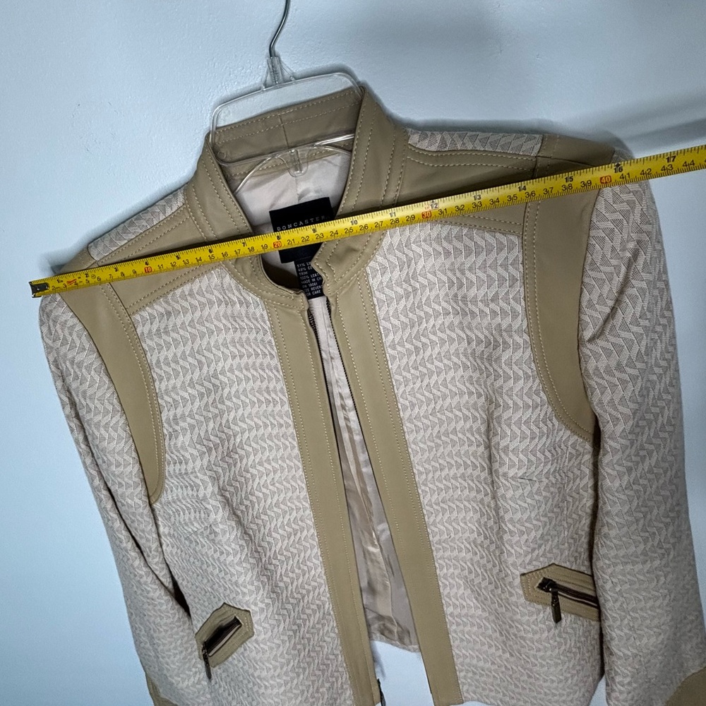 VTG/NWT Doncaster Skirt Suit Set, Size 10, Stunning Tan/Cream w/ Leather Trim - Picture 8 of 16